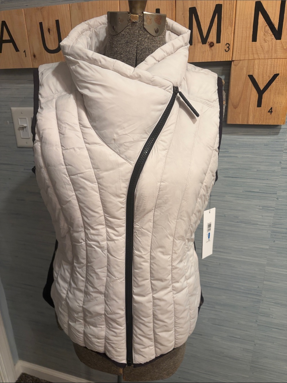 Calvin Klein White Quilted Asymmetric Zip Vest